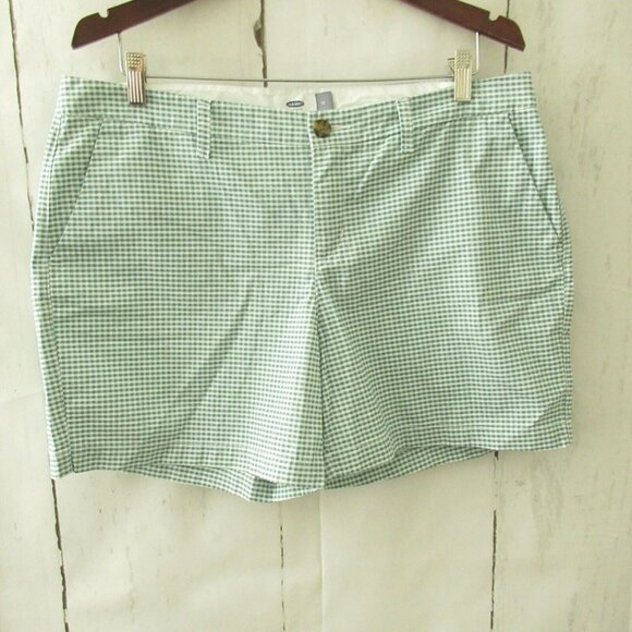 Old Navy Pants - Old Navy Shorts 12 Green Gingham Check Plaid Flat Front Preppy